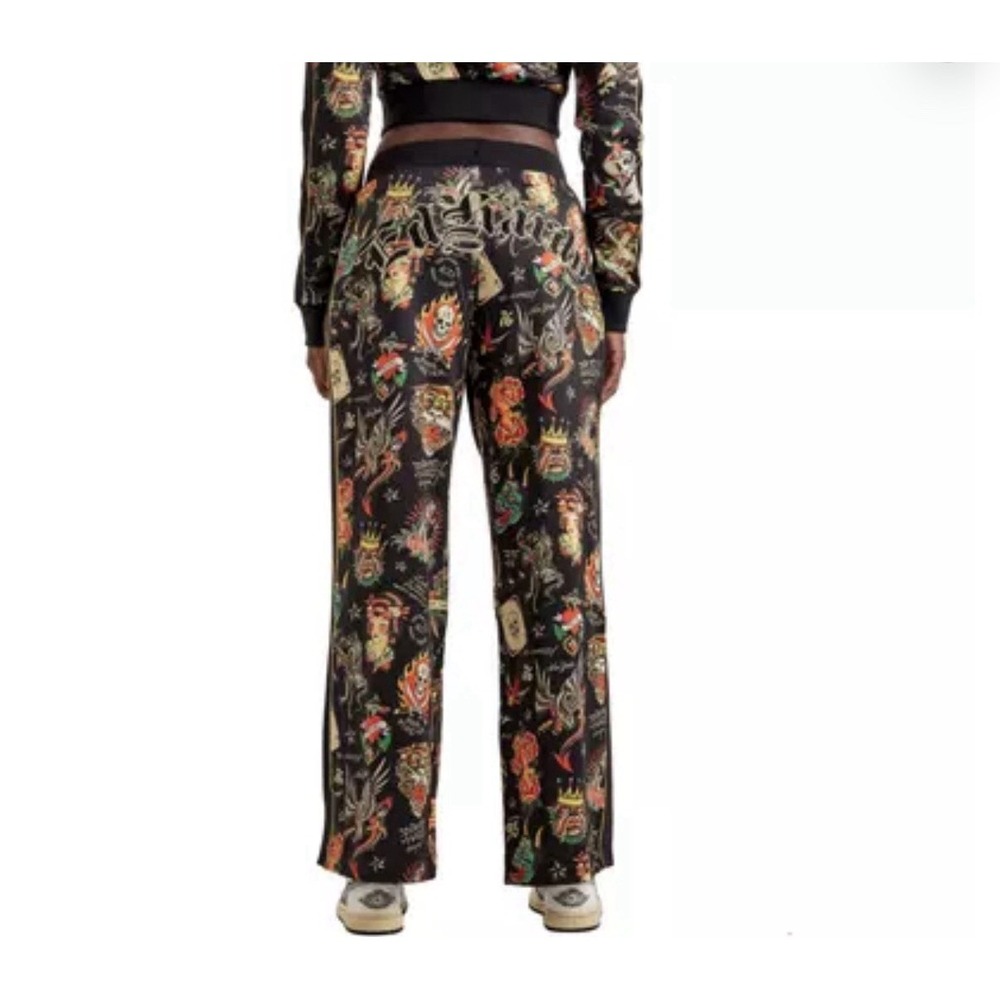 Ed Hardy Flashboard Track Pant Black Gold Embroidered Size Medium Tiger Skull‎ - Picture 3 of 13